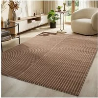 Vimoda Teppich Wohnzimmer Boho Design dünn kurzflur teppich, Rechteckig, Höhe: 6 mm, Hoch Tief Effekt 3D Teppich, in Creme, Grau &Taupe Läufer Schlafzimmer