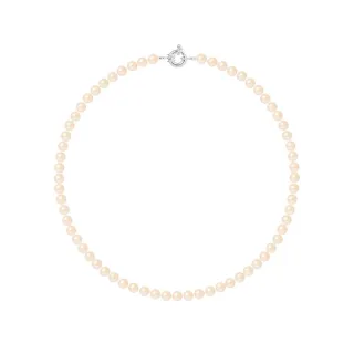 Collier Rang de Perles d'Eau Douce Rose Naturel 6-7 mm Anneau Marin Argent 925 Longueur 45 cm