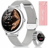 SWGOTA 2026 NEW Smartwatch Damen Rund 800mAh mit 2 austauschbare Armbänder Smartwatch (1.19 Zoll), AMOLED Display Smartwatch für Damen mit Telefonfunktion, Herzfrequenz, SpO2/Schlafmonitor/Menstruationszyklus