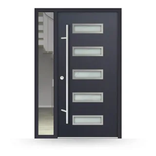 Stahltür mit Seitenteil, Anthrazit, 980 x 2080 mm, DIN links nach innen öffnend mit Seitenteil links, Stahl-Aluminium, Modell Langenhagen