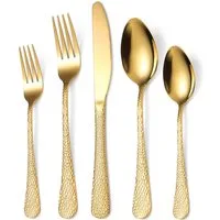 Venkuber Besteck-Set 20-teiliges Besteckset, Hammered Edelstahl-Besteckset, 4 Sätze Besteckset für Restaurant, Hotel und Heimgebrauch