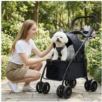oyajia Hundebuggy Hundewagen Haustiere Buggy für Hunde und Katzen 4 Rädern,klappbar, (Kinderwagen für kleine Haustiere,für Mittelgroße und kleine Hunde), Haustierbuggy, Faltbar,Getränkehalter