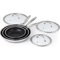 GarveeMore Bratpfanne 6-Stück Stahl Antikleber Bratpanne Set20/26/30cm mit Deckeln
