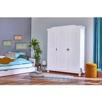 Inter Link Kleiderschrank Bastian Massivholz, 6 Fächer, Kleiderstange, 3 Türen, lackiert, Landhausstil