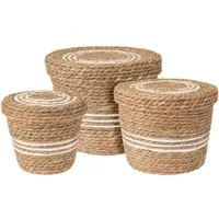 Spetebo Allzweckkorb Set Aufbewahrungskorb aus Seegras 37, 32, 26 cm (Packung, 1 tlg), Korbset aus Seegras mit Deckel