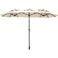 Spetebo Sonnenschirm Doppel Sonnenschirm 300 x 150 cm - natur, LxB: 300.00x150.00 cm, Packung, mit Handkurbel, Drei Kuppel Sonnenschutz Gartenschirm