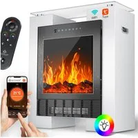 KESSER Elektrokamin LED Kamin mit Heizung & Thermostat Flammeneffekt per App Fernbedienung, Heizlüfter 15-35°C, Standkamin mit realistischem Feuer, Timer & WLAN
