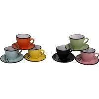 AnticLine Tasse 6er Set Farbige Espressotassen mit Unterteller Mokkatassen Antic, Steingut