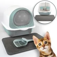 LINUMA Katzentoilette Katzenklo mit Deckel, Streumatte und Schaufel abnehmbar auch offen, Katzenklo auch offen nutzbar inkl. Katzenstreumatte und Schaufel