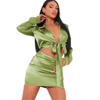 Missy Empire - Co-ord Set für Damen, Satin (Grün)