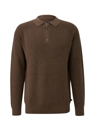 Q/S designed by - Strickpullover mit Zipper braun - Gr. - S