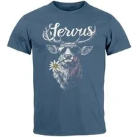 Neverless Print-Shirt Herren T-Shirt Hirsch Tracht Modern Lustig Volksfest Bayern Servus mit Print