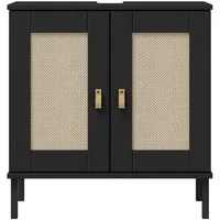 Woodroom Waschbeckenunterschrank Eleganter Massivholzschrank Valencia Badezimmerschrank aus massiver Kiefer lackiert 62x65x40cm
