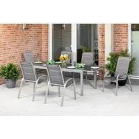 MERXX Garten-Essgruppe Amalfi di lusso, (7-tlg), 6 Stapelsessel, Hochlehner mit ausziehbarem Tisch