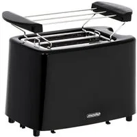 Mesko Toaster MS 3220 kompakter Frühstückstoaster, 6 Bräunungsstufen, Stopp-Taste, 2 kurze Schlitze, für 2 Scheiben, 900 W, Krümelschublade & Brötchenaufsatz, Schwarz
