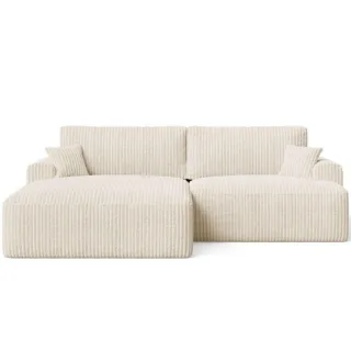 Graingold Ecksofa, Beige, Textil, Kiefer, 3-Sitzer, Ottomane links,L-Form, 259x145 cm, Oeko-Tex®, Reach, Hergestellt in Europa, Handmade in Europe, Made in EU, Real Wood, Wohnzimmer, Sofas & Couches, Wohnlandschaften, Ecksofas