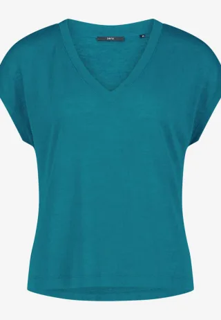 zero - Basic T-Shirt mit V-Ausschnitt blau - Gr. - 44