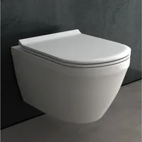 Alpenberger Tiefspül-WC - Spülrandloses Hänge WC mit WC Sitz mit Absenkautomatik, Wandmontage, Abgang Waagerecht, - Hänge Toilette Komplett Set - Passend Geberit, Randloses Toilettenbecken mit Nanobeschichtung - Made in Europa