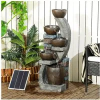 Outsunny Gartenbrunnen Zierbrunnen mit LED-Beleuchtung und 4 Stufen, 37 cm Breite, Wasserbecken BxT: 37x35 cm, (Wasserbrunnen, 1 tlg., Springbrunnen), für Gartenteich, Balkon, Kunstharz
