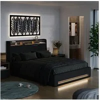 VitaliSpa® Polsterbett Christin, Anthrazit/Eiche, 160x200 mit LED und USB-Anschluss (1-tlg)