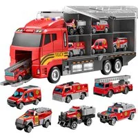TEMI Spielzeug-Auto Kleinkind Spielzeug Legierung Metall Notfall Fahrzeug Transport Auto, (Set, Set), LKW Spielzeug Set mit Spielmatte