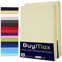 Buymax Spannbettlaken 2-er Set, Doppelpack, Bettlaken, Jersey 100% Baumwolle, Gummizug: rundum, (2 Stück), Pflegeleicht und Atmungsaktiv in Verschiedenen Farben und Größen