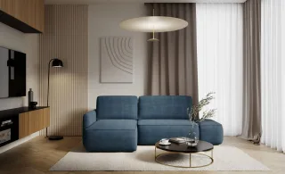 Ecksofa mit Schlaffunktion Sofa LUKA in Stoff Cremona Dunkelblau Ottomane Links