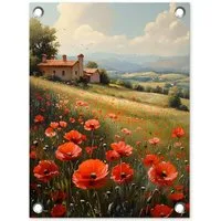 OnlyWow Poster für Garten Mohnblumen - Rot - Hügel - Landschaft, Gartenposter, Outdoor Bilder, Gartendeko für draußen, 30x40 cm