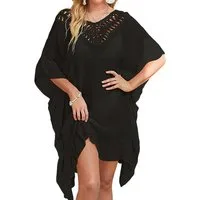 MOPUEA Blusenkleid Strand-Tunika für Damen, Bikini-Überwurf Strandkleid, Strandponcho (Set, 1-tlg., Modisch kombinierbar für viele Anlässe) Bequemer Schnitt mit stilvollem Rückenausschnitt