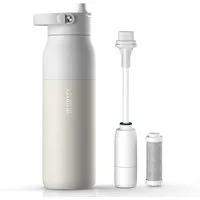 BRITA Trinkflasche BRITA LARQ Essential Filter Trinkflasche (1L) mit Strohhalm, Edelstahl Wasserflasche mit doppelwandiger Isolierung - hält 24h kalt