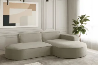 OUTLET Ecksofa Designersofa PALMA XS in Stoff Opera Velvet Pearl Ottomane Rechts