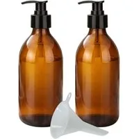mikken Seifenspender 2x Lotionspender 250 ml braunglas mit Pumpaufsatz und Trichter, (2er Set), UV-Schutz, Apothekerqualität, Lebensmittelecht