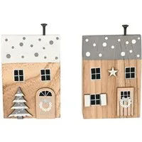 finehomegarden Dekoobjekt Häuser zum stellen 2fach sort.Haus H11cm + H16,5cm Deko Figuren (Set, 2 St., 2tlg), Holzhaus natur/grau/weiß Dekohaus 2 Größen wählbar