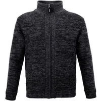 JOB Strickjacke Strickjacke GERA mit Fellfutter und Stehkragen Schwarz Fellfutter