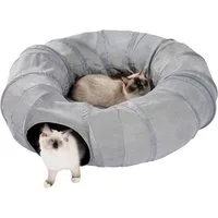 Purpurra Tiertunnel Katzentunnel mit Plüschmatte und Ball, Ø 90 cm, 95*95*24cm