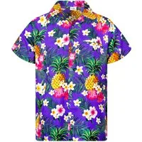 King Kameha Hawaiihemd Pineapple Flowers Funky Hawaii-Hemd Kurzarm Front-Tasche Unisex