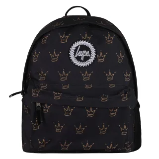 Unisex Schwarzer Königskronen-Muster-Rucksack mit gepolsterten Trägern | Schulreise-Tasche