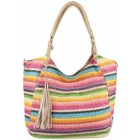 ITALYSHOP24 Schultertasche DAMEN TASCHE Strohtasche Shopper Tote Geflecht Häkeltasche Weekender, Boho Beuteltasche Leder Optik Sommer Basttasche Hobo Strand Urlaub