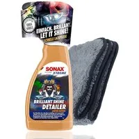 autopflege Auto Lackpflege Set SONAX Xtreme Brilliant Shine Detailer Lackreiniger (2-St. 500ml + Poliertuch 600 GSM 40x40cm für Wasserabperleffekt)
