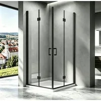 Boromal Eckdusche Falttür Duschkabine Schwarz Eckeinstieg Dusche H:195cm, BxT: 90x90 cm, NANO Sicherheitsglas, 180º Falt Drehtür, mit Alu-Bodenleiste, Duschdichtungen, 120x120, 100x100, 90x90, 120x100, 120x90, 100x90