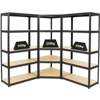 PROREGAL® Eckregal MegaDeal OTTO 1x Eckregal 2x Schwerlastregal SLIM ELEPHANT S Schwarz, Stabiles Lagerregal Eckregal mit hoher Fachlast Steckmontage