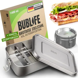 EOL Edelstahl Brotdose 1400 ml XXL outdoor Edition inkl. 2 Trenner u.Snackdose