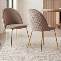 FINEBUY Esszimmerstuhl Esszimmerstühle 2er Set Beige Samt goldene Beine (2er Set Samt Beige Gepolstert mit Metallbeine), Küchenstuhl Skandinavisch, Schalenstuhl Modern