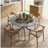 HOMCOM Esstisch Küchentisch im Industriestil mit Stahlbeinen für 4 Personen (für Esszimmer, Küche, Wohnzimmer, 1-St., rund, 100 x 100 x 75 cm), Grau
