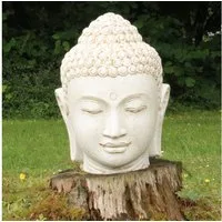 Oriental Galerie Dekofigur Buddha Kopf Gartenfigur aus Lavastein Weiß 55 cm (1 St)