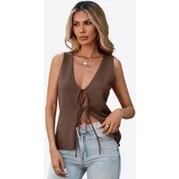 Imily Bela Kurzweste Damen Strickweste mit Bindeband vorne (Packung, 1-tlg., 1per-Pack) einfarbig