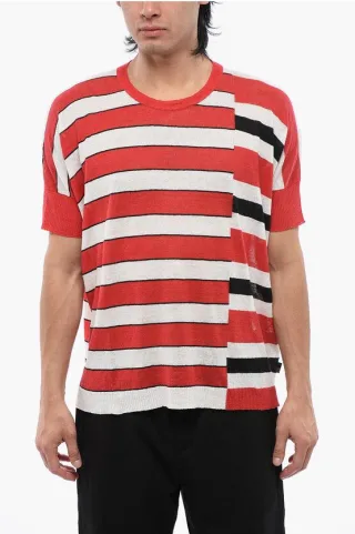 Gestreiftes Leinen-T-Shirt in Rot