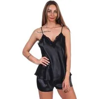 EloModa Capri-Pyjama Damen Satin Nachtwäsche Pyjama Set Shorty mit Spitze, S M L XL 2XL (2 tlg)