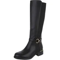 Ital-Design Elegante Damen-Stiefel mit elastischen Einsätzen und Komfort Stiefel (90169468) Blockabsatz Flache Stiefel in Schwarz