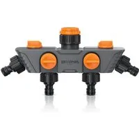 Brandson 4-Wege Verteiler 4-fach Schlauchverteiler, Gartenschlauch Wasserverteiler, 3/4 1/2 Zoll, (1-tlg), Regulierbarer 45° Wasserhahn Schlauch Verteiler für Gartenbewässerung